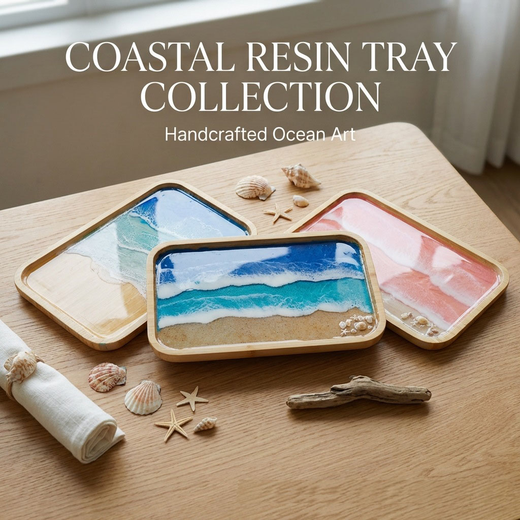 Resin Art Dining Table - Epoxy Resin Ocean Art Decorative Tray