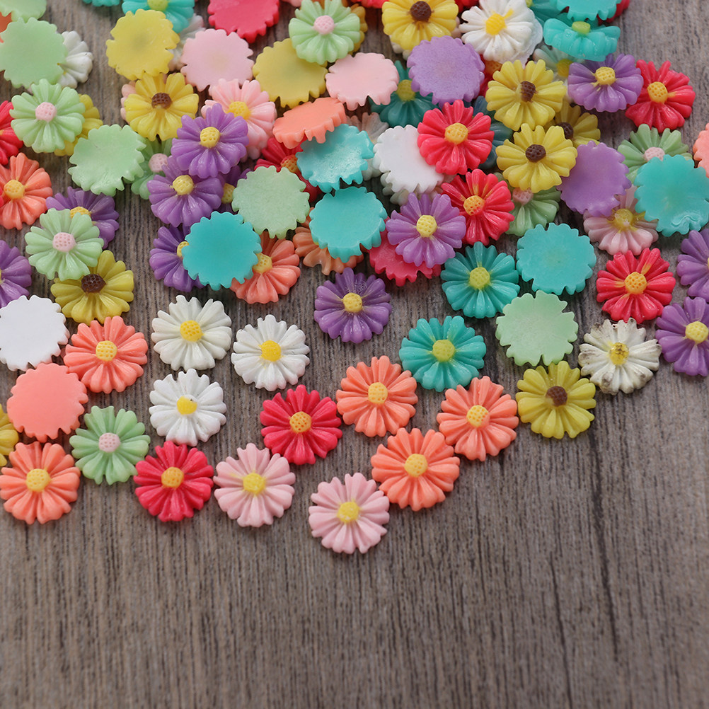 Resin Art Diy - 200Pcs 13Mm Resin Daisy Flower Cabochons