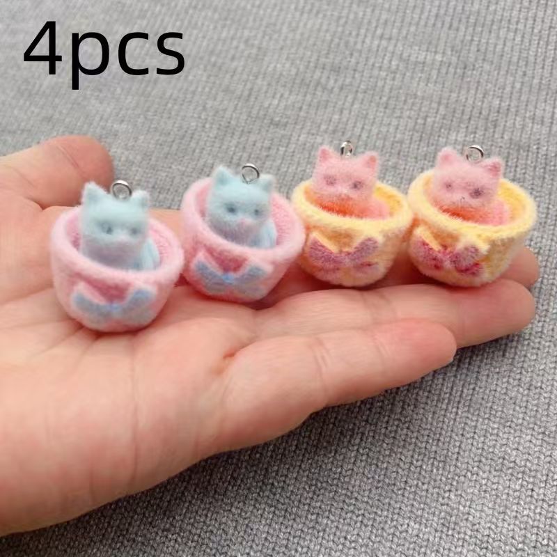 4pcs 3D plush resin cat pendan - Resin Art Essentials 评论和价格
