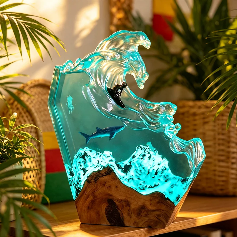 Marine Whale Lamp Ocean Resin  - Resin Art Table Top 评论和价格