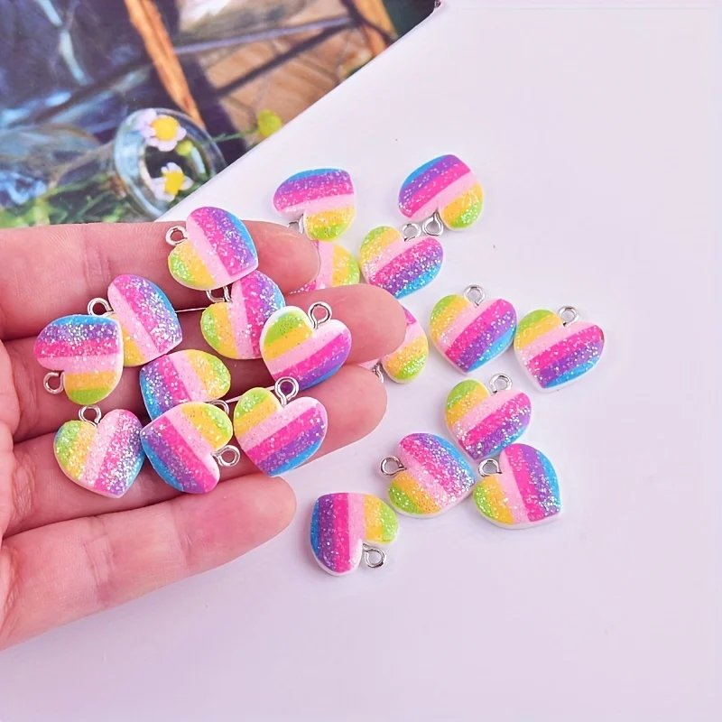 10Pcs Colorful Heart Resin Cha - Resin Art Essentials 评论和价格