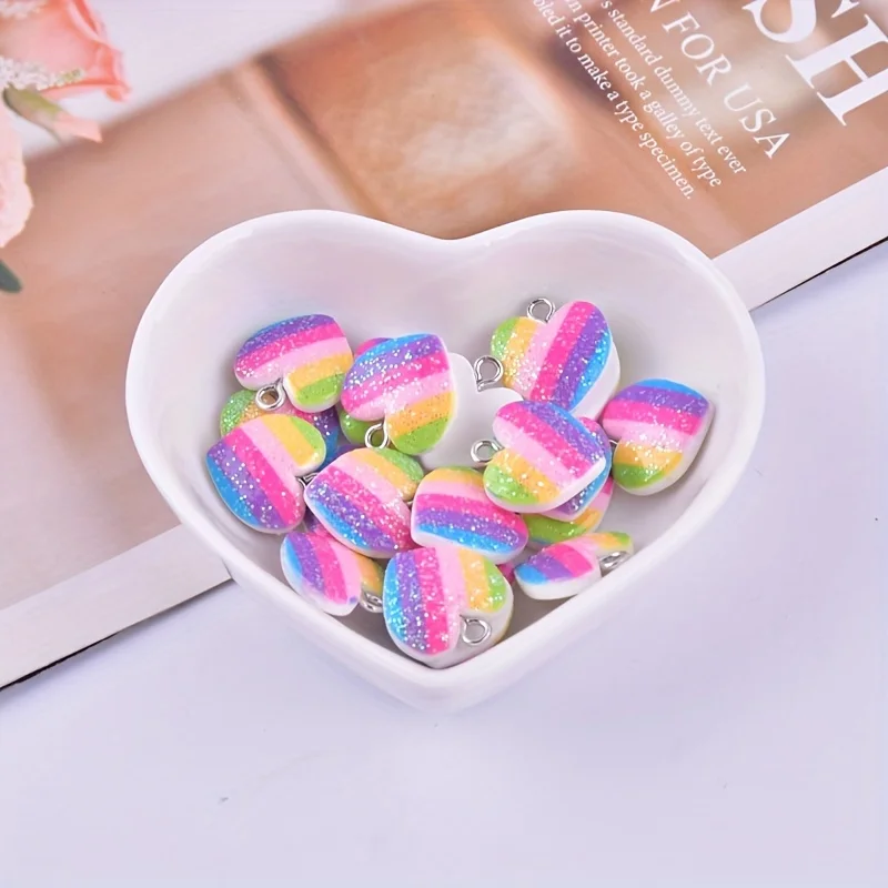 10Pcs Colorful Heart Resin Cha - Resin Art Essentials 评论和价格