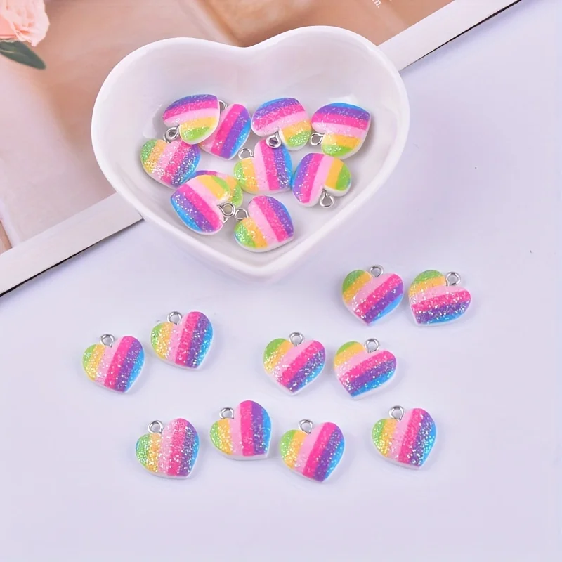 10Pcs Colorful Heart Resin Cha - Resin Art Essentials 评论和价格