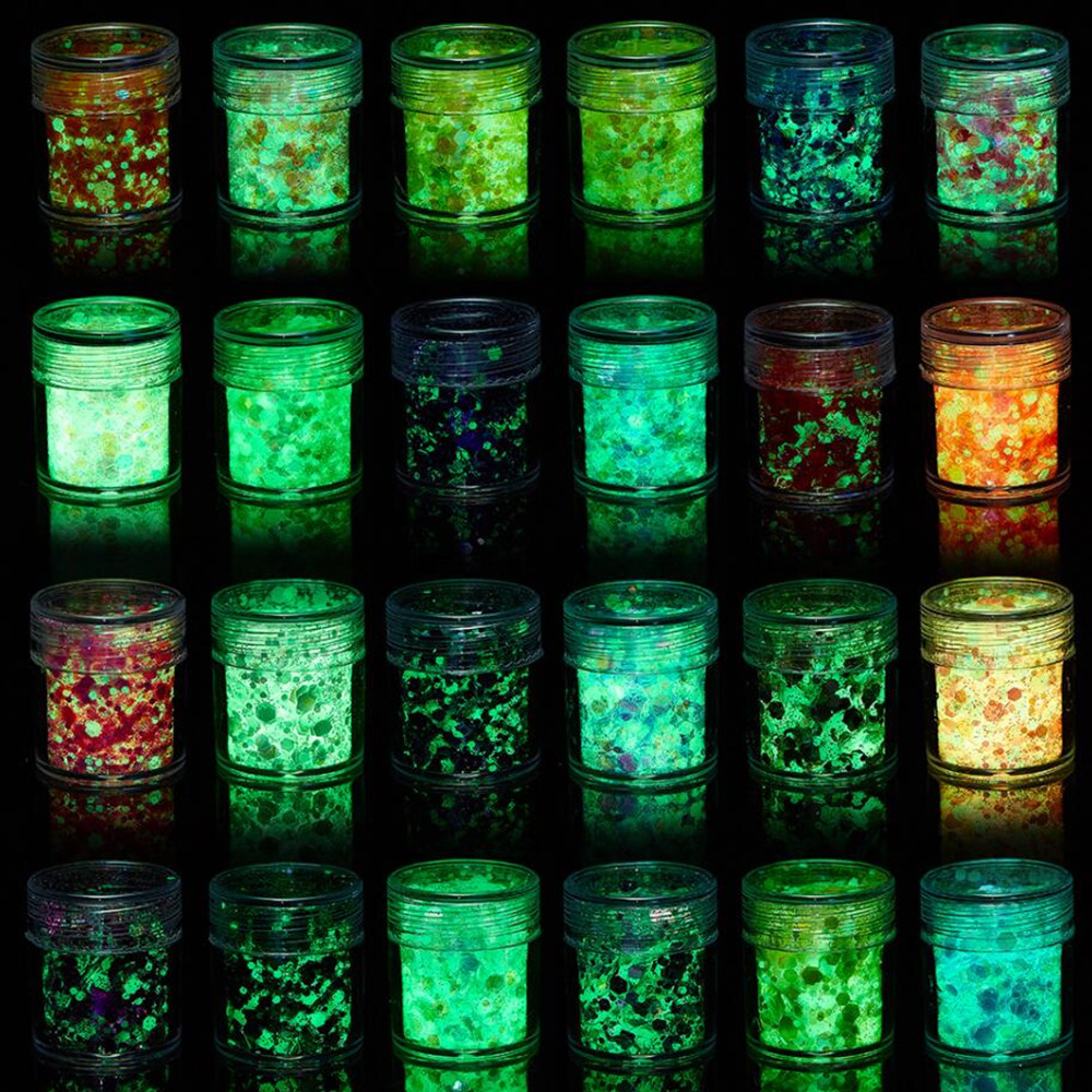 24 Colors Luminous Sequins Glo - Glitter Powder Resin 评论和价格