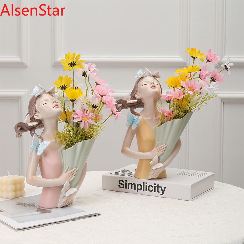 Nordic Flower Girl Art Vase Or - Resin Art Dining Table 评论和价格