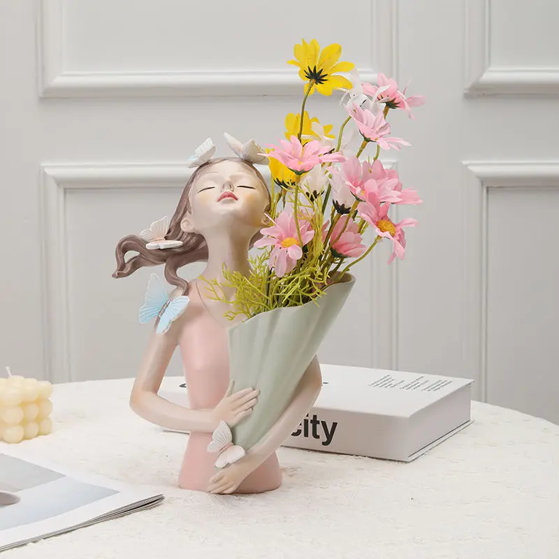 Nordic Flower Girl Art Vase Or - Resin Art Dining Table 评论和价格